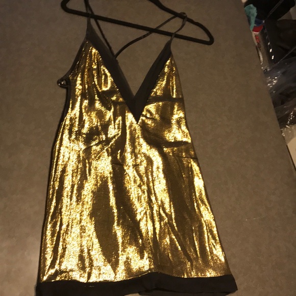 Gold and Black Mini Dress with Straps Sheer XS - Picture 4 of 5
